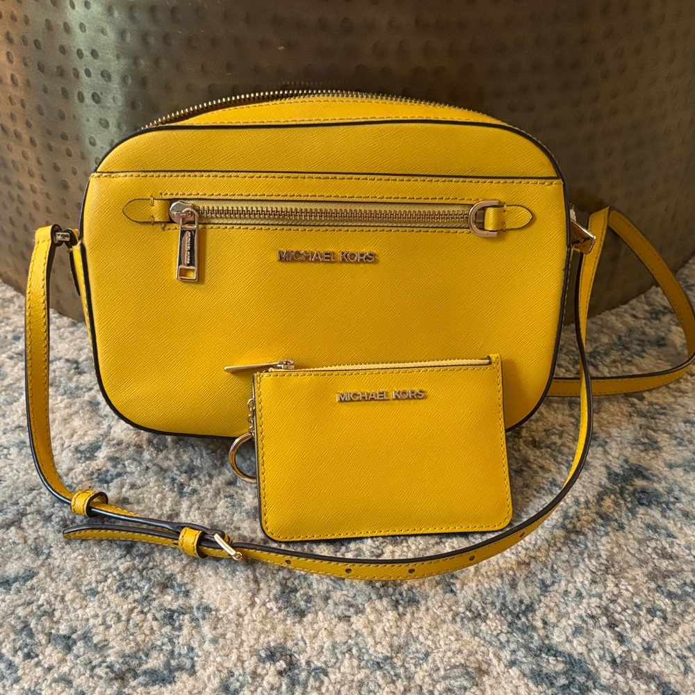Michael Kors Yellow Saffiano Crossbody with Coin Pouch